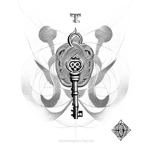 A Dotwork Design Featuring The Key Of Life Intertwined With An Ankh Symbol
