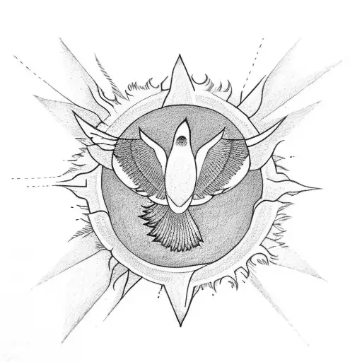 Sun And Black Bird Flying