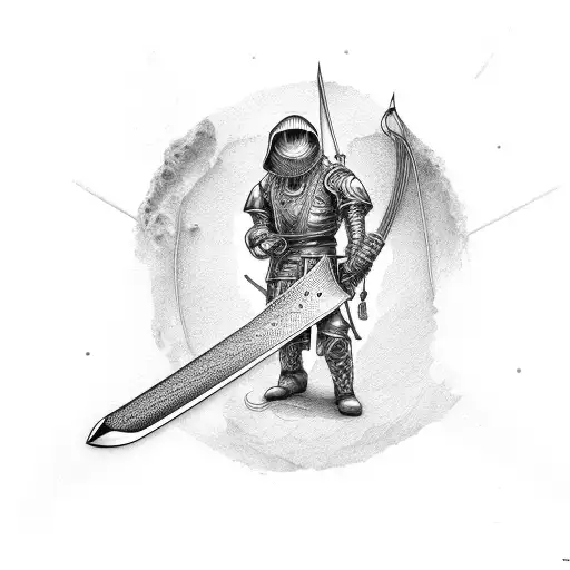 A Mechanic Holding A Sword While Surrounded By Guitar Strings