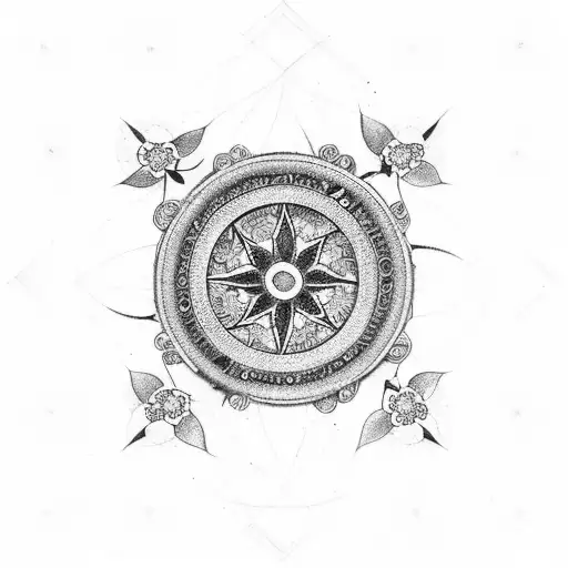 An Intricate Black And Grey Compass With Forget-me-not Flowers