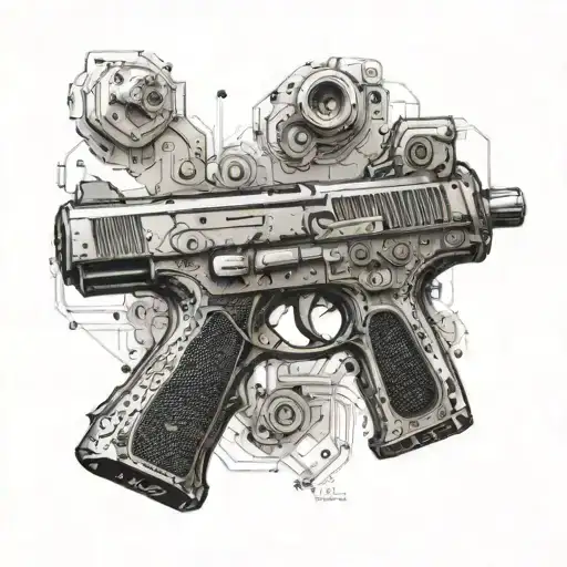 A Detailed Gun Blueprint With Hidden Dog Silhouettes