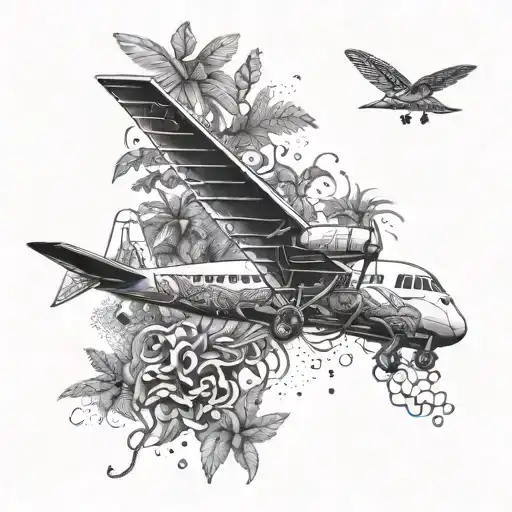 An Airplane Flying Through A Jungle Filled With Snakes And Plants