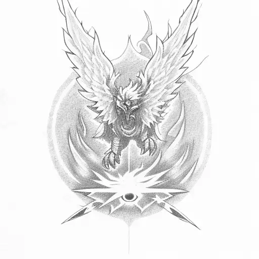 A Pheonix Rising From The Ashes With Flying Raijin Kunai Knife Used In Naruto