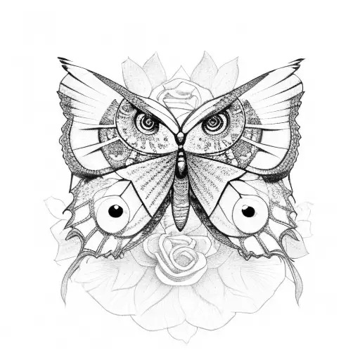 Owl Butterfly And Flowers