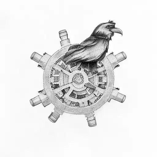 A Mechanical Raven With Gears And Tools In A Farm Setting