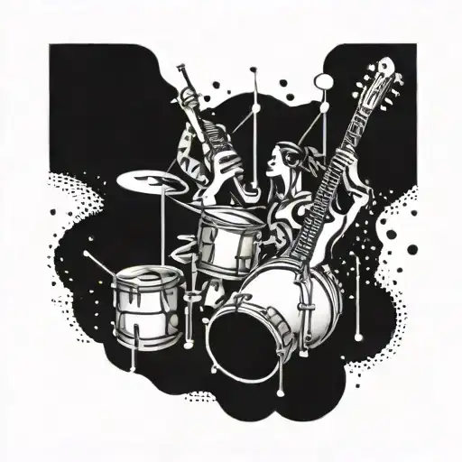 An Abstract Representation Of A Party Scene With Musical Instruments