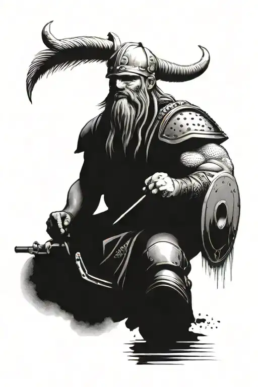 Create A Fusion Tattoo Of Viking Warrior And Modern Car Mechanic
