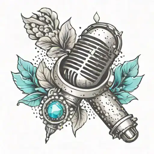 A Tattoo Combining A Country Music Microphone And A Turquoise Gemstone Design