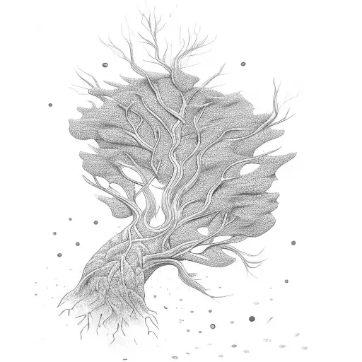 A Tree With Roots That Transform Into A School Of Colorful Fish Underwater