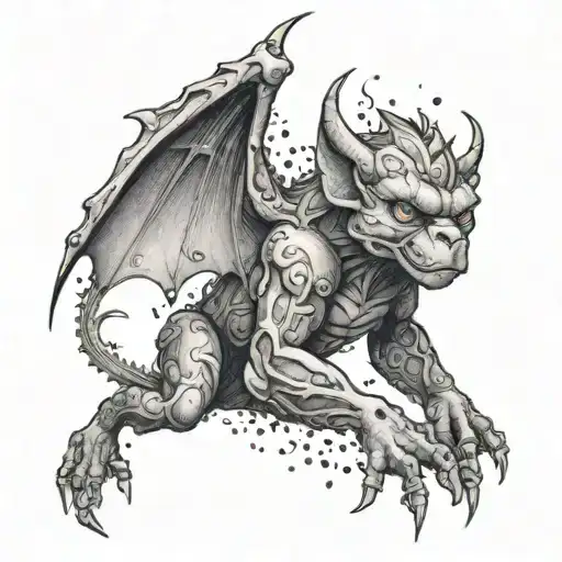 A Detailed Dotwork Tattoo Of A Disney Gargoyle Surrounded By Electrical Sparks