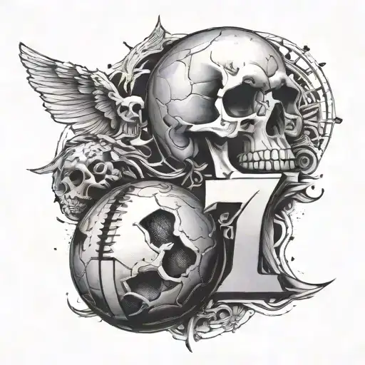 The Number 77 And A Skull With A Football