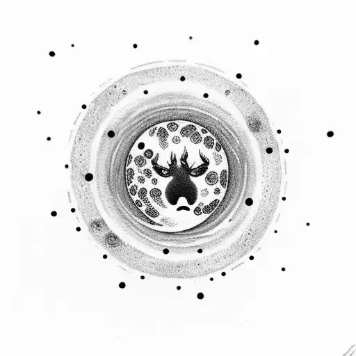 Detailed Full Moon With Stars And Paw Prints Surrounding