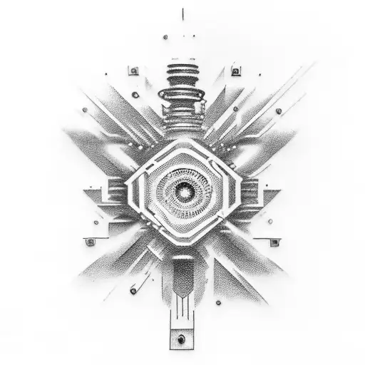 A Mesmerizing Tattoo Depicting An Engine Block Morphing Into A Futuristic Laser Gun