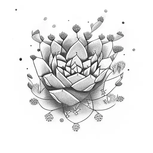 A Symbolic Tattoo Of A Cactus Surrounded By Wildflowers