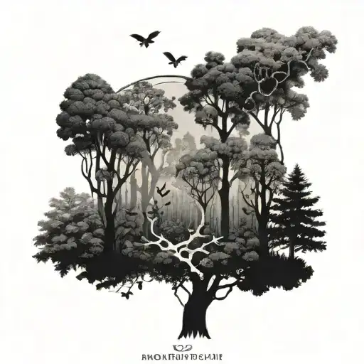 An Intricate Forest Scene With Hidden Insects And Animals Among The Trees