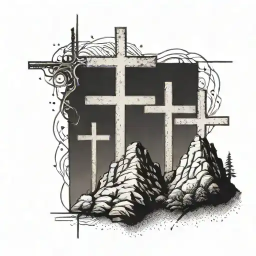 Three Crosses With Jesus On Three Hills