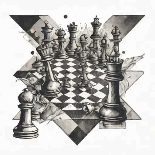 A Chess Board With Pieces Scattered In A Chaotic Yet Strategic Manner