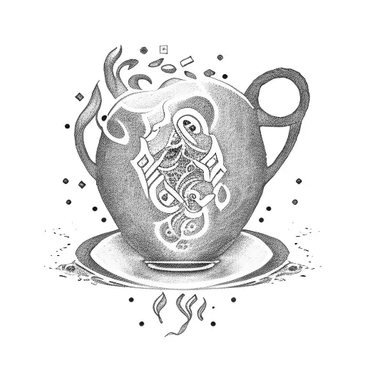 A Symbolic Tattoo Of A Coffee Cup And A Chaos Symbol Intertwined