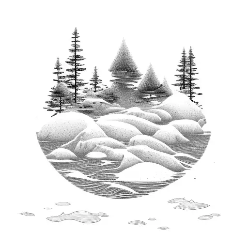 Ocean With Island With Pine Trees