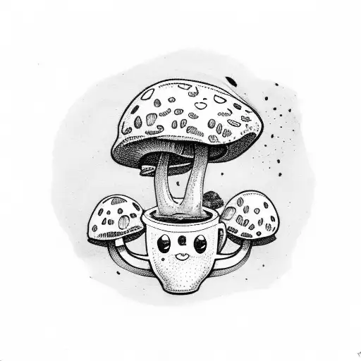 Cute Mushroom With Coffee Cup