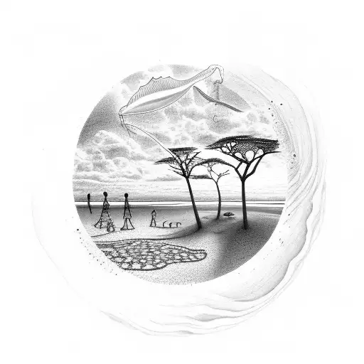 Beach Landscape With A Mirror Reflecting An African Goddess
