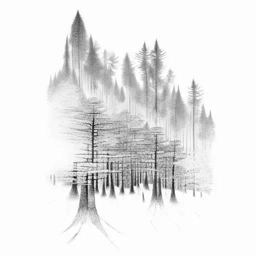 Forest With A Rising Sun And A Man Stood In The Forest