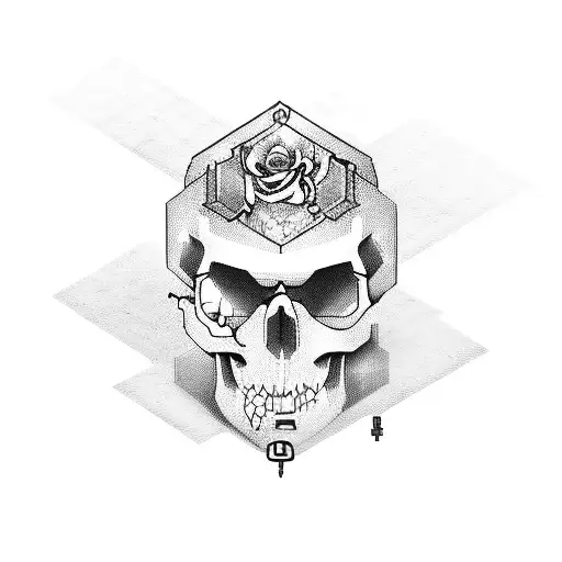 A Pixelated Skull With A Lock And Key