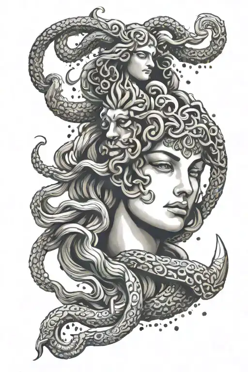 A Tattoo Design Inspired By Philosophical Symbols Medusa Athena And Poseidon