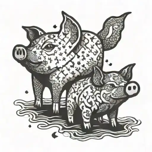 A Puzzle Piece Pattern Forming The Shape Of A Dog And A Pig Playing Together On The Beach