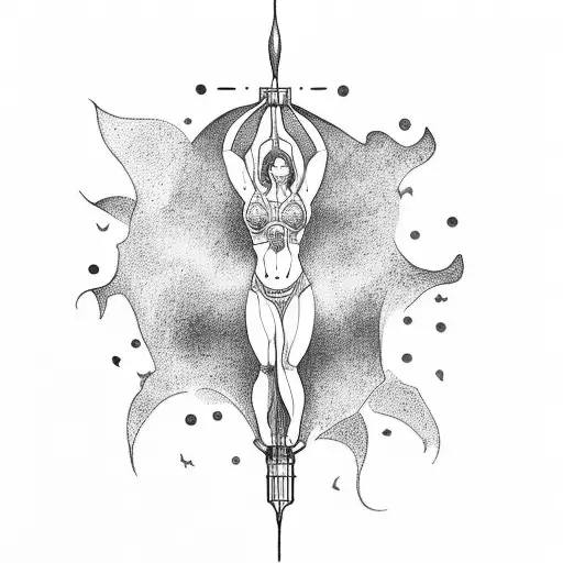 A Lifting-themed Tattoo With A Dotwork Angelic Figure Surrounded By Light And Dark Contrast