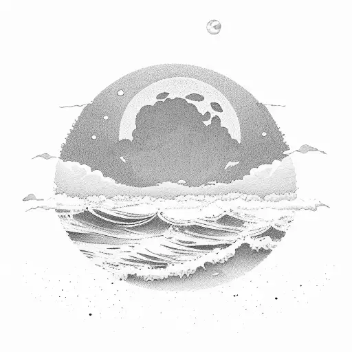 A Serene Beach Landscape With The Moon Casting A Soft Glow On The Waves