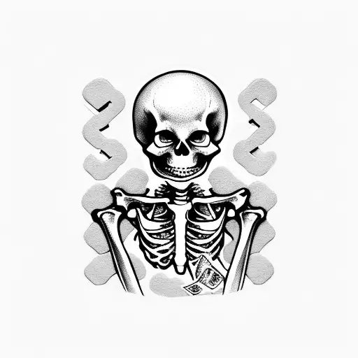 Skeleton Holding Up A Bundle Of Money