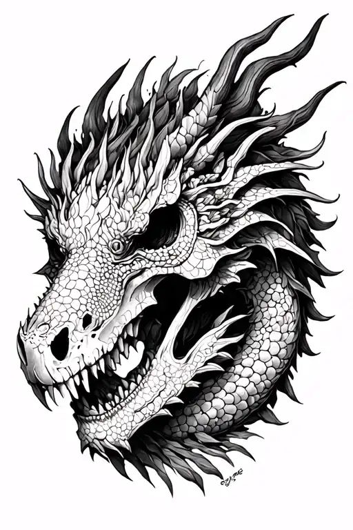 Dragon Skull In Foliage