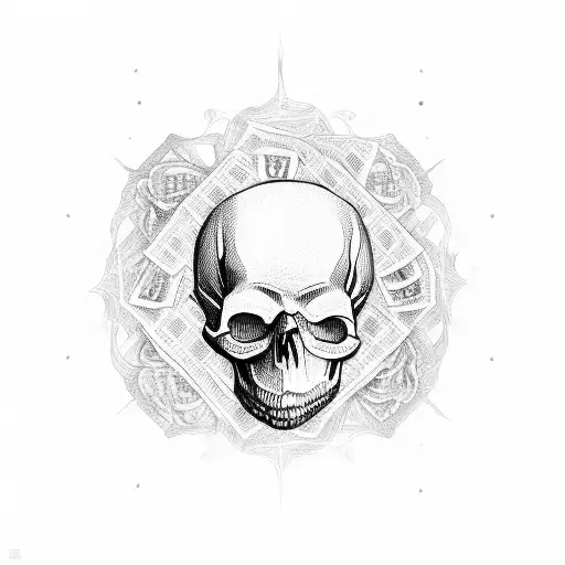 Skull Holding Up A Bundle Of Money