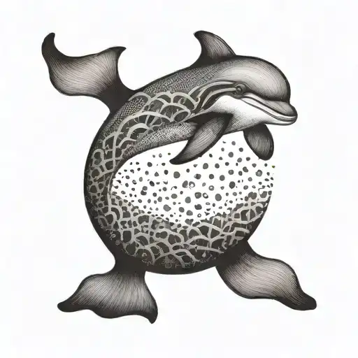 A Minimalist Dolphin Tattoo With Intricate Dotwork Details Mimicking The Texture Of The Ocean