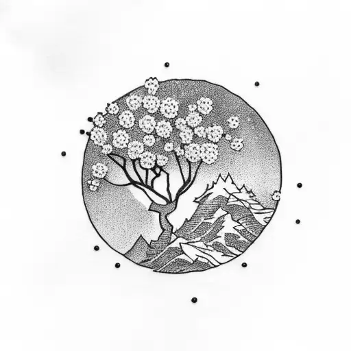 Cherry Blossom On A Mountain