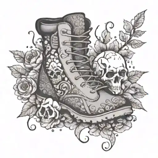 A Hiking Boot With Intricate Floral Patterns And Small Skulls Hidden In The Design