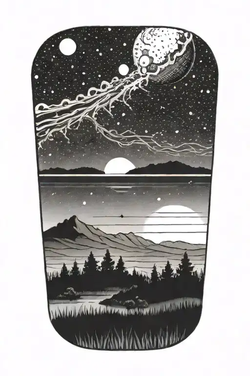 A Peaceful Landscape With A Planet Rising Over The Horizon