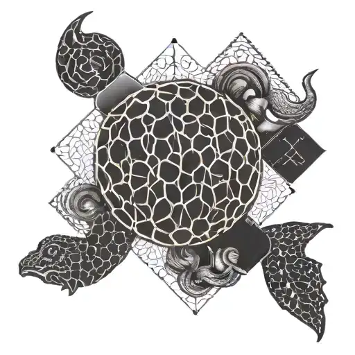 A Geometric Design Incorporating Symbols Of Water Polo And Greek Mythology