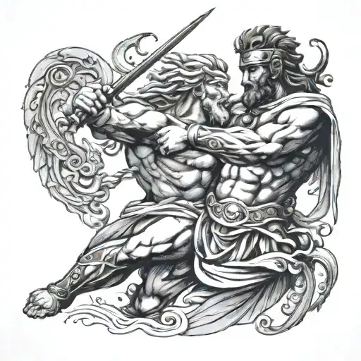 An Ancient Greek Warrior Battling A Mythical Creature From Mythology