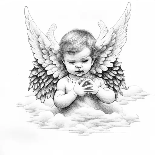 Baby Angel With Clouds At Its Feet