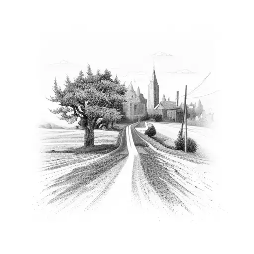 A Country Road Winding Through A Cityscape