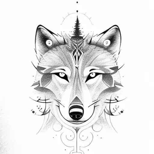 Tree Of Life With A Wolf As Its Guardian