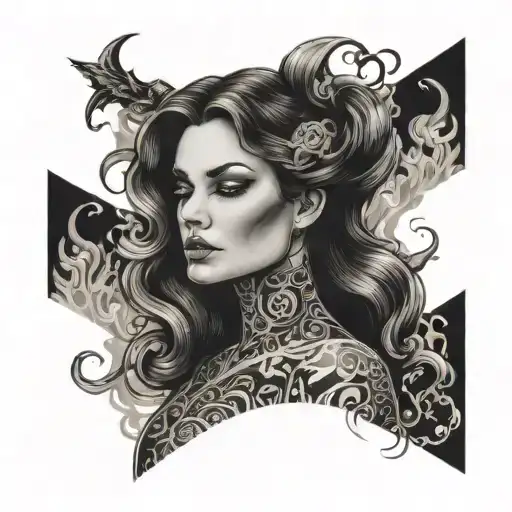 Dark Femme Fatale Surrounded By Swirling Smoke