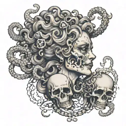Medusa With A Skull On Hand