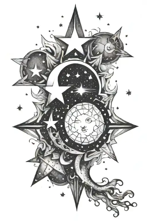 Falling Star Between Sun And Moon