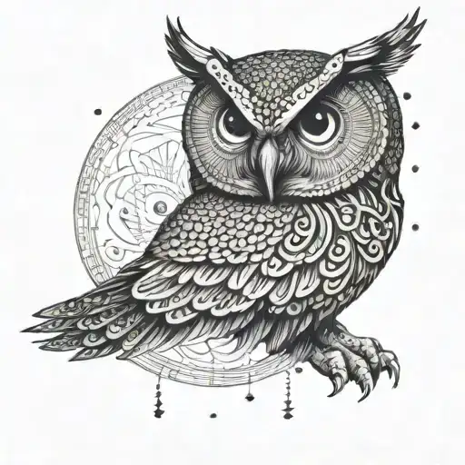 A Majestic Owl Flying Over A Serene Ocean With A Computer Code Pattern In The Background