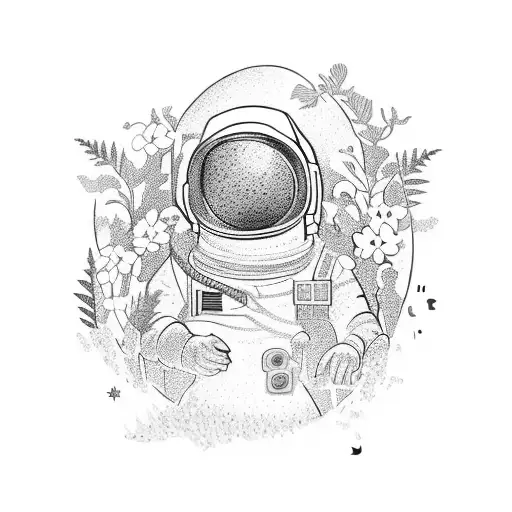 An Astronaut Exploring A Garden Filled With Vibrant Flores Plants