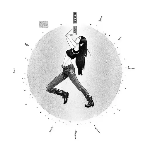 A Full Body Picture Of A Slim Sexy Asian Girl With On Arm Raised Pointing A Hand Gun