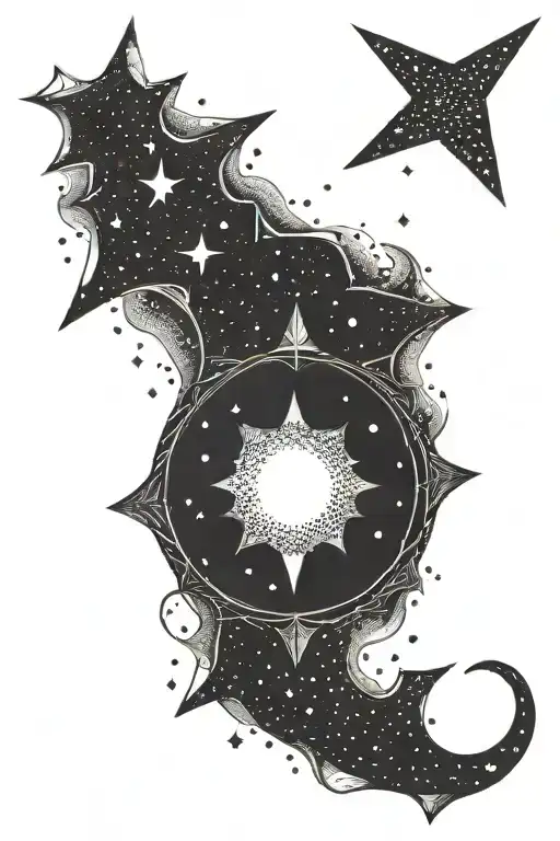 Falling Star Between Sun And Moon